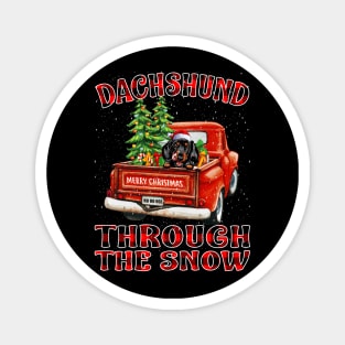 Christmas Dachshund Through The Snow Dog Santa Truck Tree Magnet